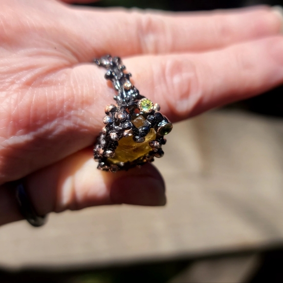 STUNNING raw large natural Citrine &Peridot sterling ring zs9 - Picture 4 of 11